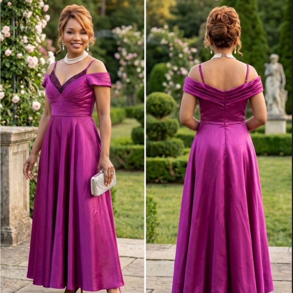 Elegant Off-Shoulder Fuchsia Evening Dress